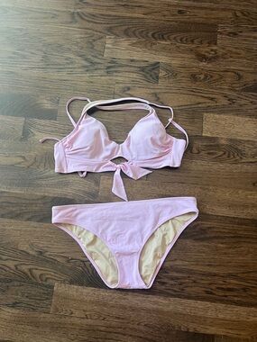 Shade & Shore Pastel Pink Tie-Front Bikini Set